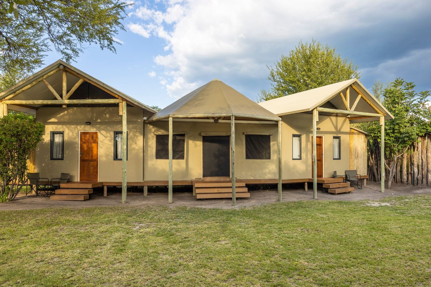 Family unit at Khwai Guest House, with two rooms linked by a canvas centre section